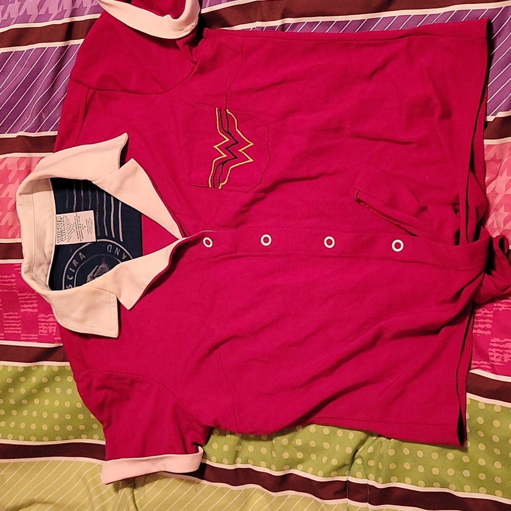 DC COMICS Wonder Woman Bombshells Red Button Up Collar Blouse Shirt